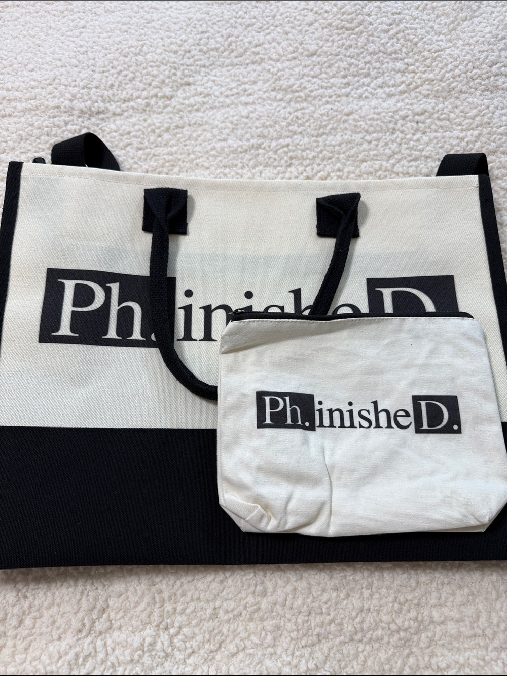 New Black & Cream Canvas Tote Bag for Doctor PhD Graduates Men or Women - Picture 5 of 9